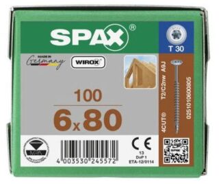 SPAX TORNILLO CABEZA CON ARANDELA ROSCA PARCIAL HI.FORCE WIROX 6x80 CAJA 100pzs