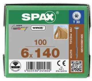 SPAX TORNILLO CABEZA CON ARANDELA ROSCA PARCIAL HI.FORCE WIROX 6x140 CAJA 100pzs
