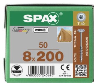 SPAX TORNILLO CABEZA CON ARANDELA ROSCA PARCIAL HI.FORCE WIROX 8x200 CAJA 50pzs