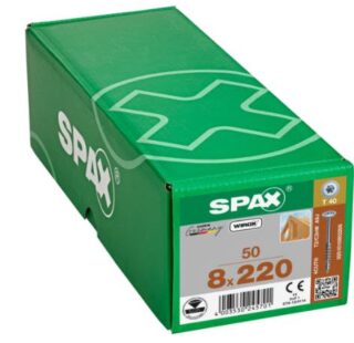SPAX TORNILLO CABEZA CON ARANDELA ROSCA PARCIAL HI.FORCE WIROX 8x220 CAJA 50pzs