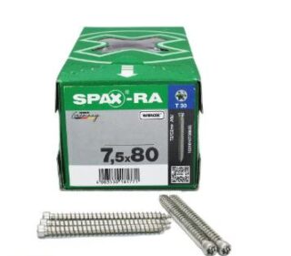 SPAX TORNILLO RA ANCLAJE DE MARCOS CABEZA CILINDRICA TORX WIROX 7,5x80 CAJA 100pzs