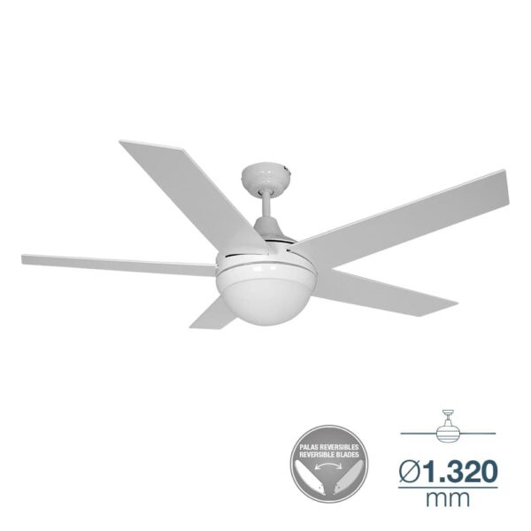 VENTILADOR TECHO ADRIATICO BLANCO/CROMO 132CM C/LUZ + MANDO