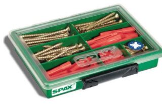 SPAX SURTIDOS PEQUEÑO, KIT DE TORNILLOS CON 4 DIMENSIONES + TACO, 130 UNIDADES, CABEZA PLANA, RANURA EN CRUZ Z, YELLOX