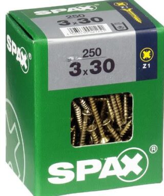 SPAX TORNILLO UNIVERSAL CABEZA PLANA YELLOX 3x30 CAJA 250pzs