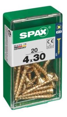 SPAX TORNILLO UNIVERSAL CABEZA PLANA YELLOX 4x30 CAJA 20pzs