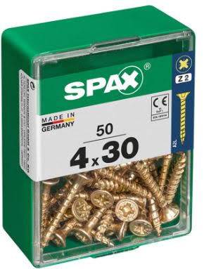 SPAX TORNILLO UNIVERSAL CABEZA PLANA YELLOX 4x30 CAJA 50pzs