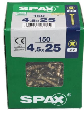 SPAX TORNILLO UNIVERSAL CABEZA PLANA YELLOX 4,5x25 CAJA 150pzs