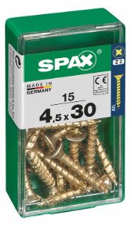 SPAX TORNILLO UNIVERSAL CABEZA PLANA YELLOX 4,5x30 CAJA 15pzs