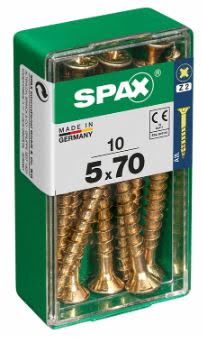 SPAX TORNILLO UNIVERSAL CABEZA PLANA YELLOX 5x70 CAJA 10pzs