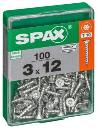 SPAX TORNILLO UNIVERSAL CABEZA PLANA TORX WIROX 3x12 CAJA 100pzs