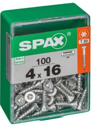 SPAX TORNILLO UNIVERSAL CABEZA PLANA TORX WIROX 4x16 CAJA 100pzs