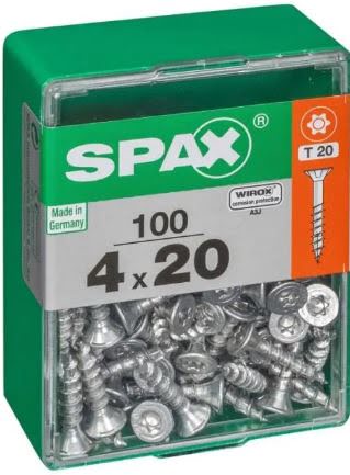 SPAX TORNILLO UNIVERSAL CABEZA PLANA TORX WIROX 4x20 CAJA 100pzs