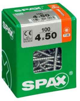 SPAX TORNILLO UNIVERSAL CABEZA PLANA TORX WIROX 4x50 CAJA 100pzs