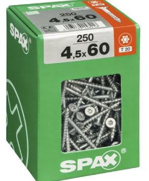 SPAX TORNILLO UNIVERSAL CABEZA PLANA TORX WIROX 4,5x60 CAJA 250pzs XXL