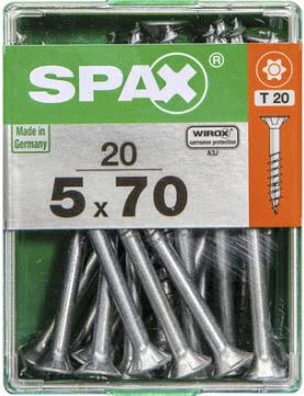 SPAX TORNILLO UNIVERSAL CABEZA PLANA TORX WIROX 5x70 CAJA 20pzs