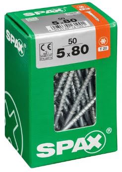 SPAX TORNILLO UNIVERSAL CABEZA PLANA TORX WIROX 5x80 CAJA 50pzs