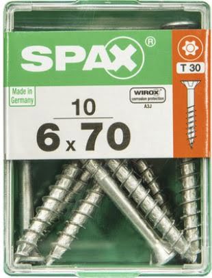 SPAX TORNILLO UNIVERSAL CABEZA PLANA TORX WIROX 6x70 CAJA 10pzs