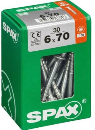 SPAX TORNILLO UNIVERSAL CABEZA PLANA TORX WIROX 6x70 CAJA 30pzs