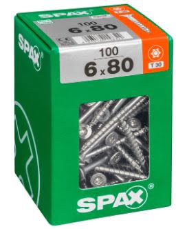 SPAX TORNILLO UNIVERSAL CABEZA PLANA TORX WIROX 6x80 CAJA 100pzs XXL