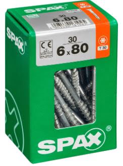 SPAX TORNILLO UNIVERSAL CABEZA PLANA TORX WIROX 6x80 CAJA 30pzs