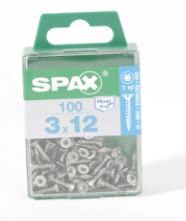 SPAX TORNILLO INOX A2 CABEZA PLANA TORX 3x12 CAJA 100pzs
