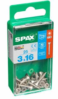 SPAX TORNILLO INOX A2 CABEZA PLANA TORX 3x16 CAJA 25pzs