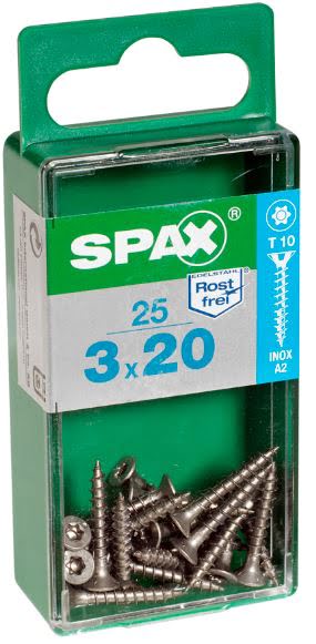 SPAX TORNILLO INOX A2 CABEZA PLANA TORX 3x20 CAJA 25pzs