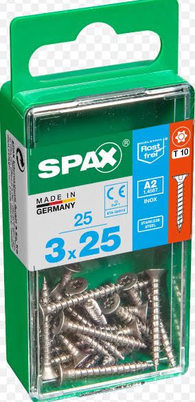 SPAX TORNILLO INOX A2 CABEZA PLANA TORX 3x25 CAJA 25pzs