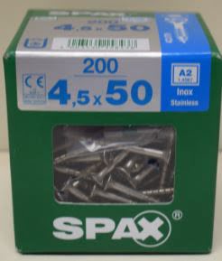 SPAX TORNILLO INOX A2 CABEZA PLANA TORX 4,5x50 CAJA 200pzs XXL