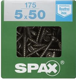 SPAX TORNILLO INOX A2 CABEZA PLANA TORX 5x50 CAJA 175pzs XXL