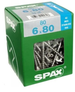 SPAX TORNILLO INOX A2 CABEZA PLANA TORX 6x80 CAJA 80pzs XXL
