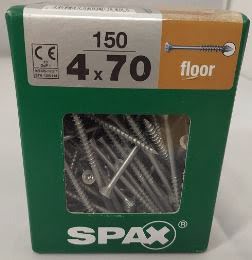 SPAX TORNILLO PARA SUELOS DE MADERA CABEZA PLANA ROSCA PARCIAL TORX WIROX 4x70 CAJA 150pzs
