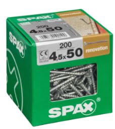 SPAX TORNILLO RENOVACION CABEZA PLANA ROSCA DE FIJACION TORX WIROX 4,5x50 CAJA 200pzs XXL