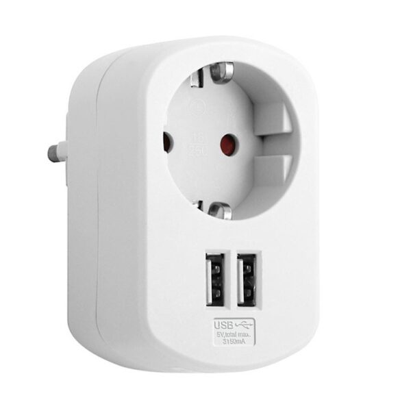 ADAPTADOR COMBI 3 TOMA 16A 2 PUERTOS USB 3,15A 250V BLANCO (EUROSLOT)