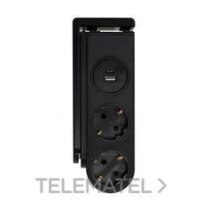 BASE MULTIPLE CON FIJACION CLIP 2 TOMAS + 1 USB-A + 1USB-C