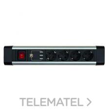 BASE ROTATIVA CON FIJACION 4 TOMAS + 3 USB-A ALUMINIO